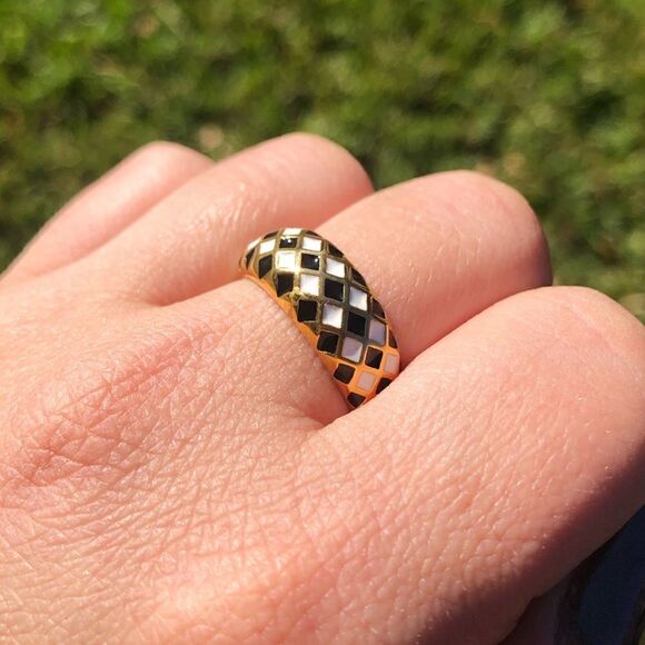 New! “Demi” Checker Gold Ring - Picture 2 of 3